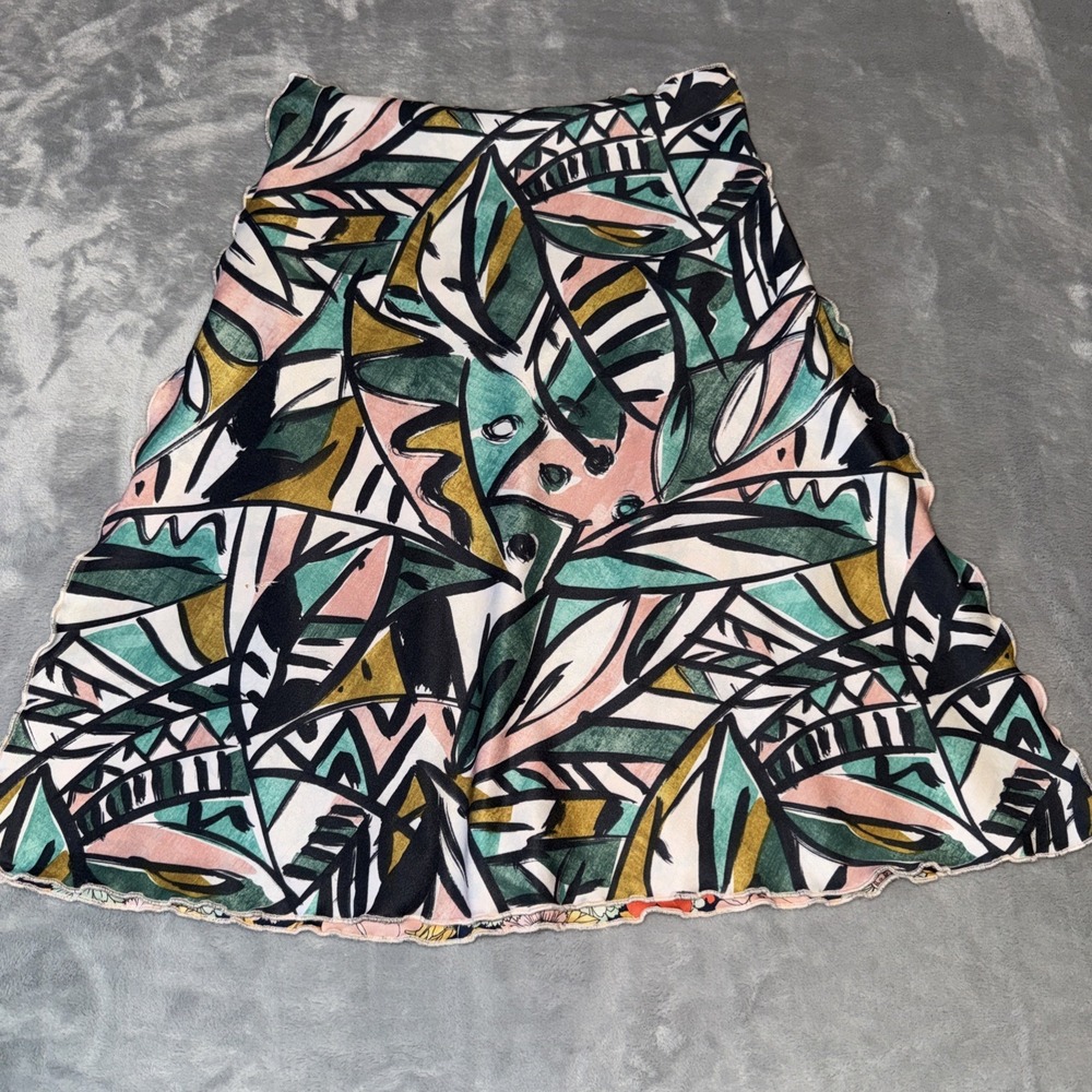 Haystacks Sz S Abstract Floral Boho Artwear Reversible A- Line Skirt USA Stretch